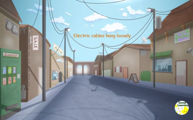 Electric cables hang loosely